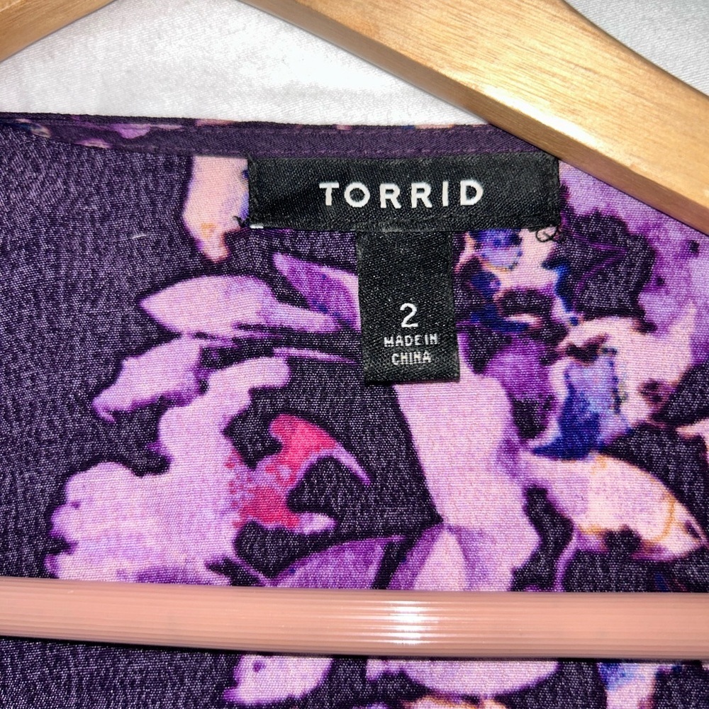 Torrid Floral Fringe Kimono Cardigan Purple Boho Rayon Size 2 (18/20) (2X) - Picture 8 of 12